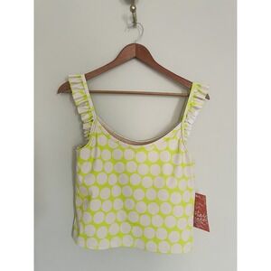 NWT Kortni Jeane Flutter Top Lime Dots Size Large Swimsuit Top. Modest.